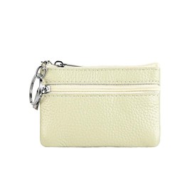 Beatus Grain Leather Coin Case, Coin Purse, Genuine Leather, Mini Wallet, Compact, Men's, Women's, Metal Ring, white (off-white)