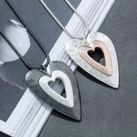COOSTUFF ANNA Love Heart Pendant Necklace for Women Fashion Jewelry Long Chian Sweater Necklaces (A - Silver)