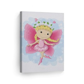 Smile Art Design Cute Blonde Pink Dressed Fairy Girl White Background CANVAS PRINT Kids Room Decor Wall Art Baby Room Decor Nursery Decor Made in the USA- Rolled Up 40x30