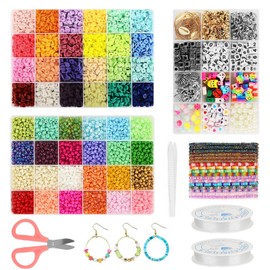 Cunbayi 7800 Pieces 4 mm Beads for Bracelets & Polymer Clay Beads Chain Set, Making Your Own Set, Beads for Threading, Gift for Children, Holidays, Birthdays, Beads (48 Colours)