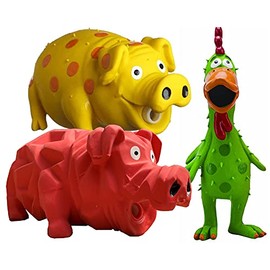 HDP Multipet Latex Grunting Toy Bundle Color:Globken Chiken/Goblet Pig/Origami Pig
