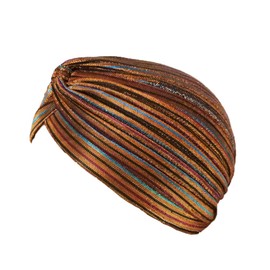 Fashion 21] Women's Pleated Glittered Turban Hat Head Wear (Brown Multi)