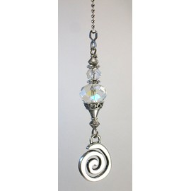Crystal Clear Faceted Glass with Silver Swirl Ceiling Fan Pull Chain