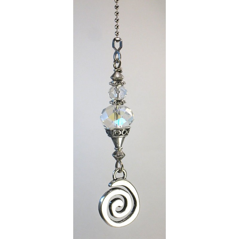 Crystal Clear Faceted Glass with Silver Swirl Ceiling Fan Pull