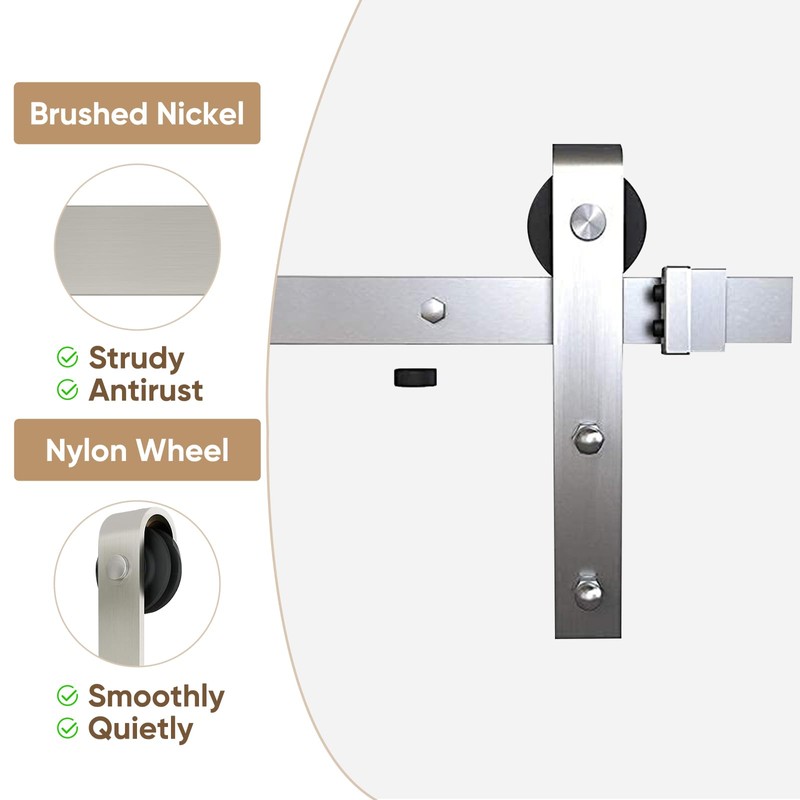 JUBEST 6 FT Brushed Nickel Sliding Barn Door Hardware Kit