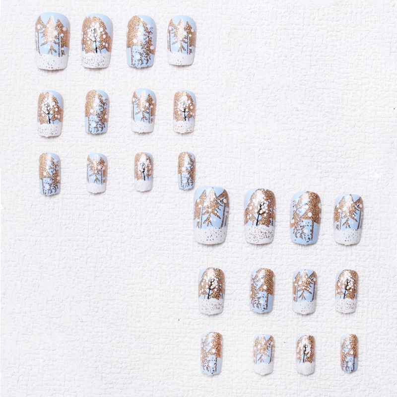 24 Pcs Christmas Nails Short Square Press on Nails with