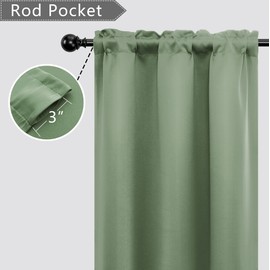 Mrs.Naturall Sage Green Curtains for Bedroom 2 Panels Set Rod Pocket Small Tier Cafe Short Blackout Curtain for Kitchen Bathroom Windows 34 x 36 Inch Length