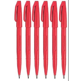 Pentel Red Original Sign Pen S520 Fibre Tip Marker Pens Colour Fineliner 2mm Nib 1mm Line Width (Pack Of 6)
