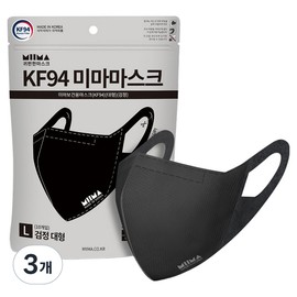 Mima Health Mask Large KF94, 10-pack, 3 packs, Black / 미마 보건용 마스크 대형 KF94, 10개입, 3개, 검정