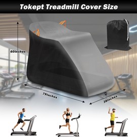 Tokept Treadmill Cover Waterproof Dustproof Running Machine Cover Exercise Workout Equipment Protective with Reflective Strips for Home Gym Indoor Outdoor (Black&Grey)