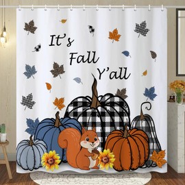 CRTPOD Fall Pumpkin Shower Curtain White Autumn Harvest Pumpkin Maple Leaves Sunflower Squall Farmhouse Thanksgiving Bathroom Curtain Waterproof Fabric Bathtub Curtain Sets with Hooks 72" Wx72“L