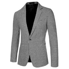 Lars Amadeus Men's Casual Plaid Sports Coat Notched Lapel One Button Gray Houndstooth Blazer Medium