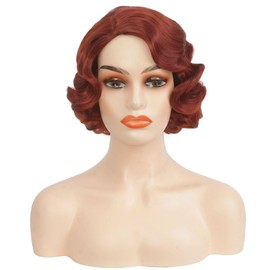Siudus Red Finger Wave Wigs for Women Dark Red Curly Short 1920s Wig Natural Synthetic Heat Resistant Fiber Cosplay Daily Hair Wig