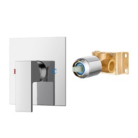 Airuida Square Shower Handle Wall Mount Brass Faucet Shower Rough-In Valve Trim Kit 5.5 Inch Cover Plate Chrome Polish