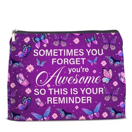 UPNEGE Purple Butterfly Makeup Bag Gifts for Women Purple Butterflies You're Awesome This Is Your Reminder Cosmetic Bag Zipper Pouch Travel
