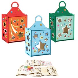 DKINY 3 Pack Christmas Wood Crafts for Kids, Wooden Star Lantern with EVA Stickers Rhinestones, Make Your Own Star Lantern Arts and Crafts, Creative Xmas Kids Activity Packs for Age3+ Boys Girls DIY