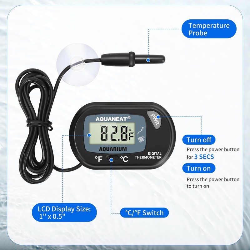 AQUANEAT Aquarium Thermometer, Fish Tank Thermometer, Digital Temperature Test, with
