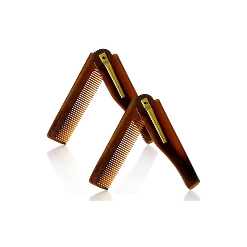 Men's Handmade Folding Pocket Comb, 6.69-Inch Amber Finish, Fine Tooth