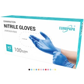 EUROPAPA® Disposable Nitrile Examination Gloves, Powder–Free, Latex–Free, Sterile, Box of 100, XS, Ocean Blue