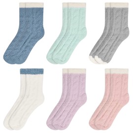 Cozlly 6 Pairs of Fluffy Socks Women, Cuddly Socks Women 35-39, Thick House Socks, Soft Winter Warm Socks, Fluffy Socks Women, Fluffy Christmas Socks for Women, Pink, purple, grey, white, green and