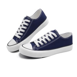 ANTLULU - Tenis de lona para mujer, con cordones, estilo casual, color negro y blanco, para mujer, marino, 23 cm