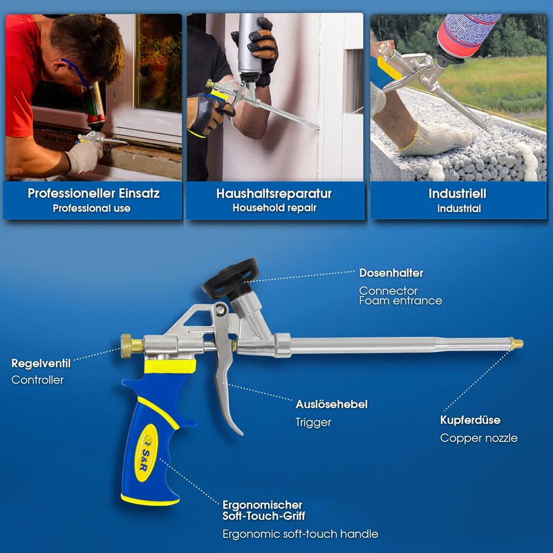 S&R Foam Gun, Dosing Gun for Construction Foam Cans, Ergonomic
