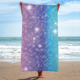 Irisbell Cotton Beach Towel 63 x 32 inch Large Sand Free Towels for Travel,Quick Dry Absorbent Swimming Beach Towels for Pool Yoga Gym Camping (Mermaid Blue)