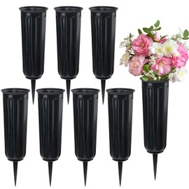Cemetery Vases Plastic Memorial Flower Vases with Spikes for Grave Cemetery Decorations Grave Vase for Artificial Cemetery Flowers (8Pcs, Black), Flowers not Included