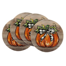 Artoid Mode - Juego de 4 manteles individuales redondos de calabaza de madera para decoración de comedor