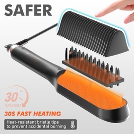 HUVCY Hair Straightener Brush, Electric straightening Brush with Ceramic Quick Heating, Hair Straightener for Women,Dual Voltage Thermal straighetner Comb,Anti-Scald Safety Design