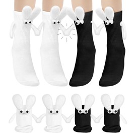 Swooflia Funny Magnetic Hand-Holding Bunny Socks 2 Pairs – Crazy Fun Novelty Gifts for Teens, Women, Men, Couples, Friends White Black