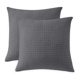 100% Egyptian Cotton 600 TC Waffle Weave Throw Pillow Covers 2 Pack, Ultra Soft Breathable Euro Pillow Shams Covers, Decorative Cushion Covers for Bed Couch Sofa Car, No Insert, Dark Grey, 24" x 24"
