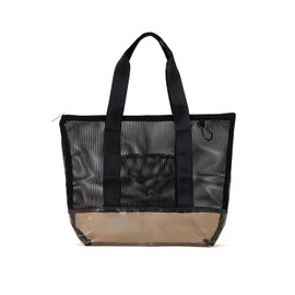 [co-que] sauna Mesh Back Sauna Spa Bag Pool Bag Adult Mesh Bag Spa Bag [Large Capacity x Waterproof Material] Sauna Beach Gym Bath Bag Folding (Black), Black