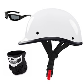 Motorcycle Half Helmet,DOT Approved Vintage Shell Open Face Unisex-Adult Helmet for Motorcycle Scooter Moped Street Cruiser (White, Large)