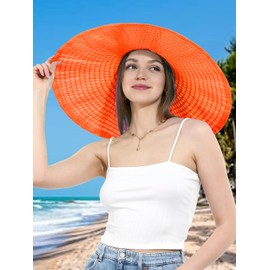 Womens Wide Brim Sun Hat UV Protection Extra Large Floppy Cap Foldable Oversized Beach Hats for Summer UPF 50+(Orange)