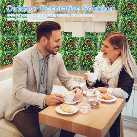 Xinyeu Artificial Plant Wall 10"*10" Boxwood Panel Wall Green Wall Panel Garden Patio Fence Grass OutdoorWaterproof Green Decoration and Landscaping (6, Green + Red)