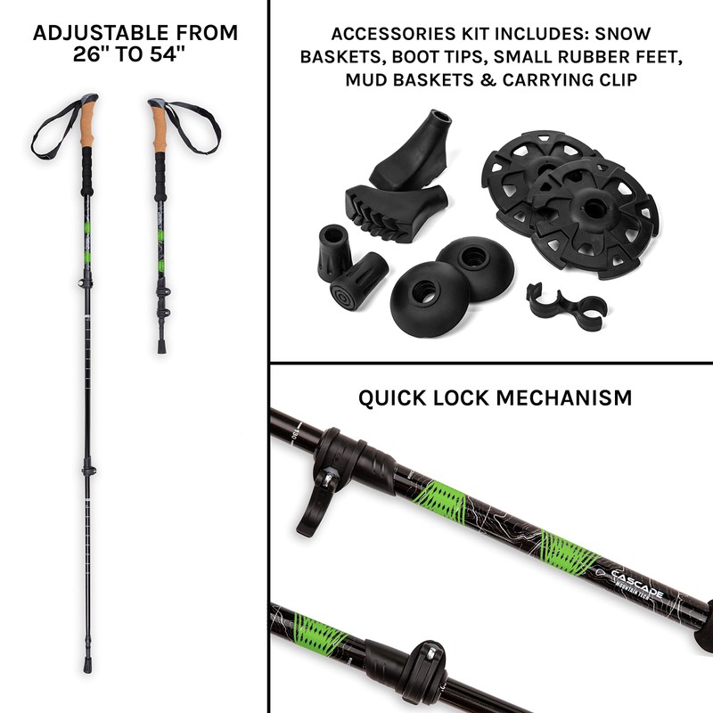 Cascade Mountain Tech Trekking Poles - Aluminum Hiking Walking Sticks
