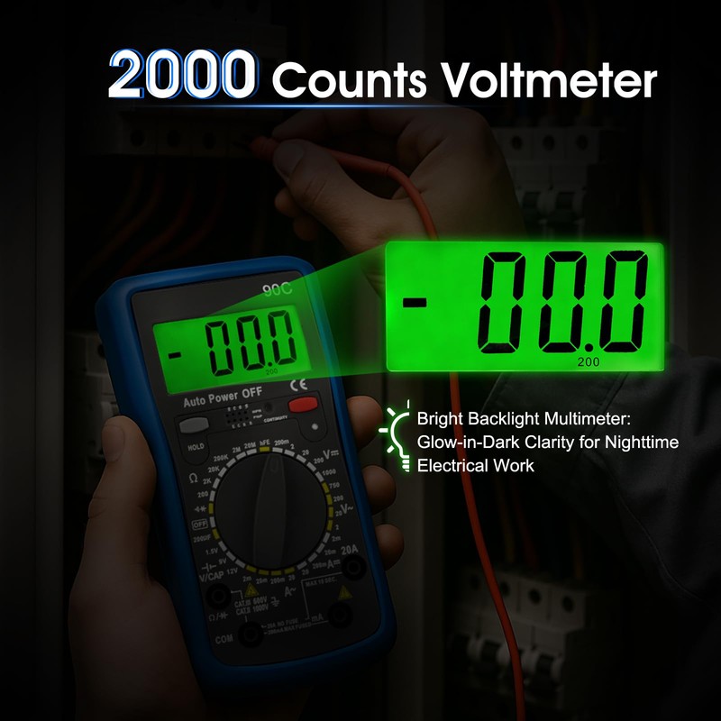 Multimeter YF-90C, Digital Muti Tester TRMS 4000 Counts, Electrical Tester