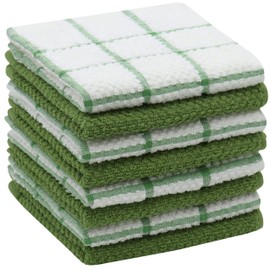 Cleaning Rags Cleaning Cloths for Cleaning House, Cotton Dish Cloths Dish Rags for Washing Dishes, Set of 8, Light and Soft Terry Kitchen Washcloths Kitchen Rags,12 Inch x 12 Inch (Green Set