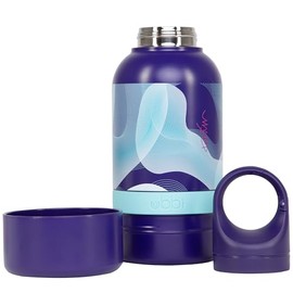 Ubbi Pet x Karim Rashid Collaboration, Pup & Me Botella portátil aislada de acero inoxidable de 32 onzas para perros y propietarios con tazón para perros adjunto, morado