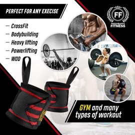 Freshbaffs Weight Lifting Wrist Support 1 Pair, 2 Wraps - For Gym, Heavy Lifting, Deadlifting, Crossfit, Powerlifting, Bodybuilding - Wrist Protection Wrap for Men & Women
