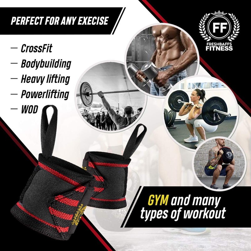 Freshbaffs Weight Lifting Wrist Support 1 Pair, 2 Wraps -