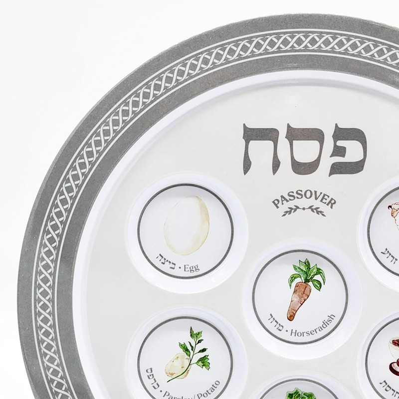 The Dreidel Company Passover Classic Silver Seder Plate, Melamine Silver