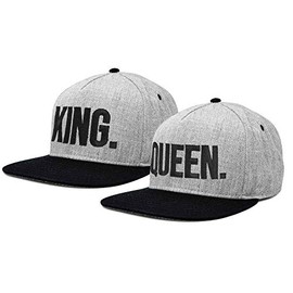 DALIX King Queen Hat Set Mens Womens Flat Bill Couples Cap in Black Light Gray