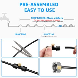 MIXC Misters for Outside Patio, 100FT (30M) Misting Line+27 Mist Nozzles+3/4" Brass Adapter, Outdoor Misting Cooling System for Patio Backyard Greenhouse Trampoline Horse Corral