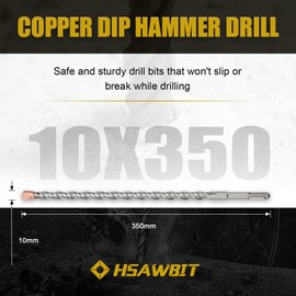 HSAWBIT 10mm x 350mm LONG SDS MASONRY DRILL BIT, TUNGSTEN CARBIDE TIP SDS PLUS SHANK, FOR WALL STONE CONCRETE BRICK