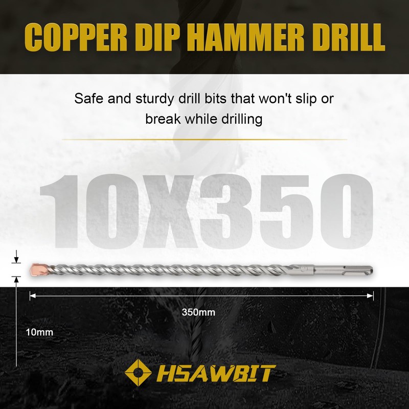 HSAWBIT 10mm x 350mm LONG SDS MASONRY DRILL BIT, TUNGSTEN