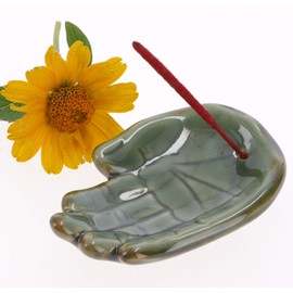 GURU SHOP Ceramic Incense Plate 'Hand' - Model 24, Green, 2 x 9 x 6 cm, Incense Stick Holder