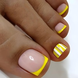 French Press on Toenails Short Square Fake Toe Nails Summer False Toenails Glossy Full Cover Acrylic Glue on Toenails Cute Toe Nails Artificial Stick on Toenails for Women Manicure 24 Pcs