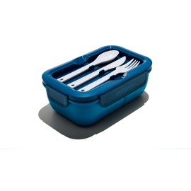 Muitomas, Lunchbox 1100 ml, Lunchbox mit Besteck und drei Innenfächern, luftdichte Lunchbox für Lebensmittel, Mikrowelle, Spülmaschine und Gefrierschrank, Farbe Blaugrün